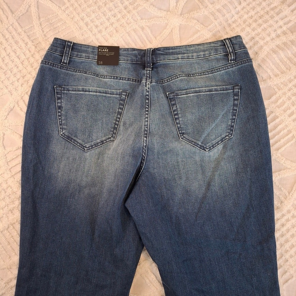 Lane Bryant High Rise Flare Jeans Womens 18 Blue Exposed Button Fly Raw Hem NWT - Picture 8 of 9